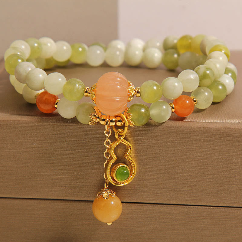 Pulsera de la suerte con jade serpentino, calabaza, uva verde y doble vuelta de Buddha Stones - image 3