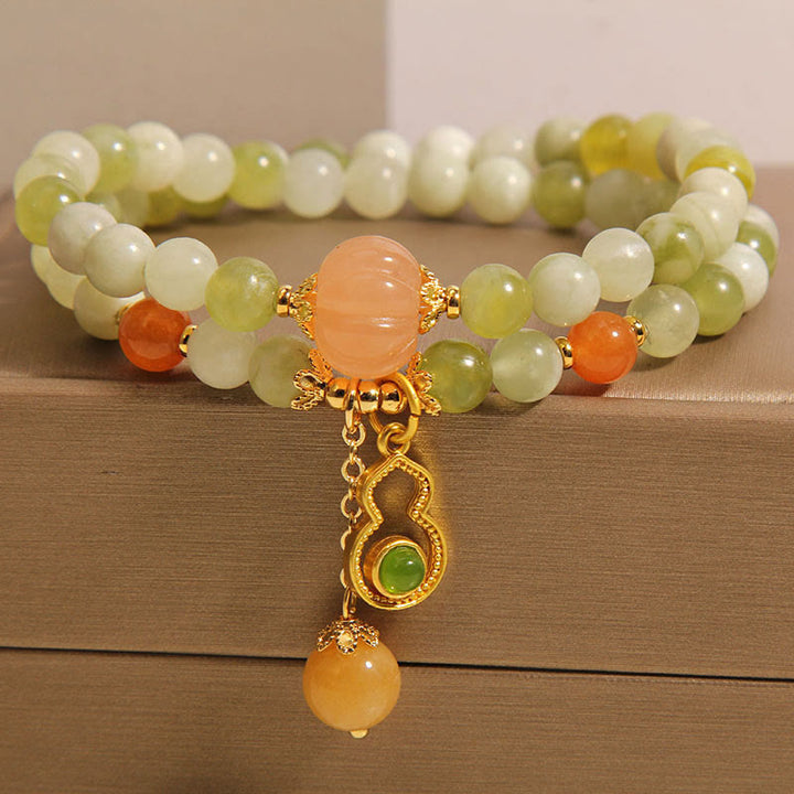 Pulsera de la suerte con jade serpentino, calabaza, uva verde y doble vuelta de Buddha Stones - image 3