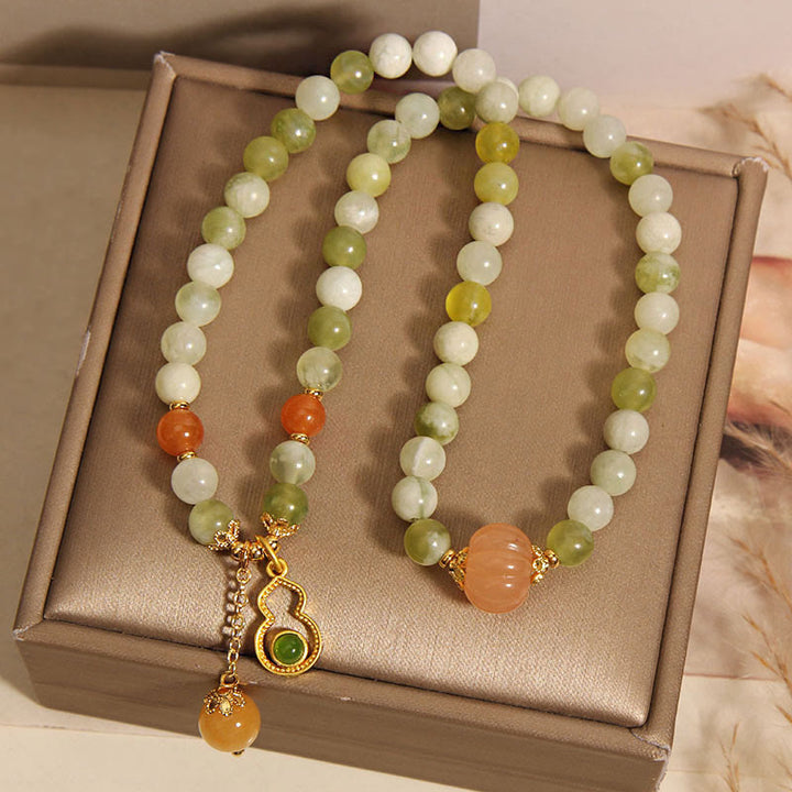 Pulsera de la suerte con jade serpentino, calabaza, uva verde y doble vuelta de Buddha Stones - image 9