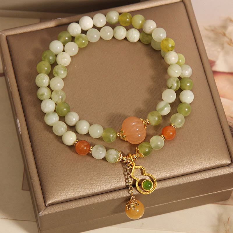 Pulsera de la suerte con jade serpentino, calabaza, uva verde y doble vuelta de Buddha Stones - image 4