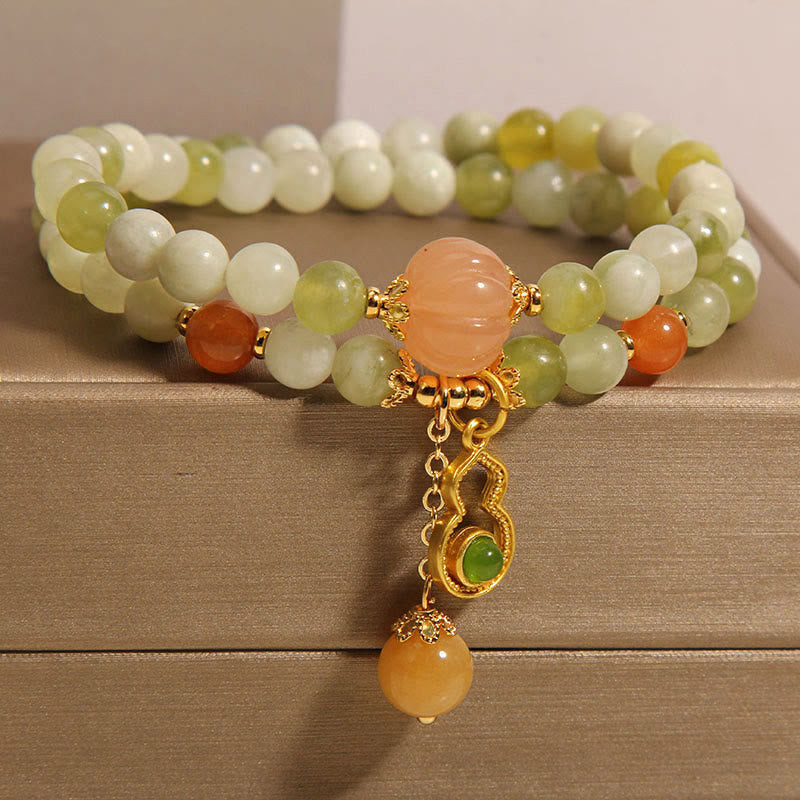 Pulsera de la suerte con jade serpentino, calabaza, uva verde y doble vuelta de Buddha Stones - image 2