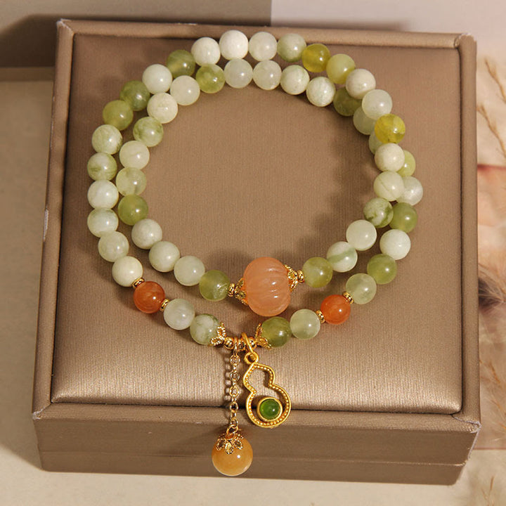 Pulsera de la suerte con jade serpentino, calabaza, uva verde y doble vuelta de Buddha Stones - image 5