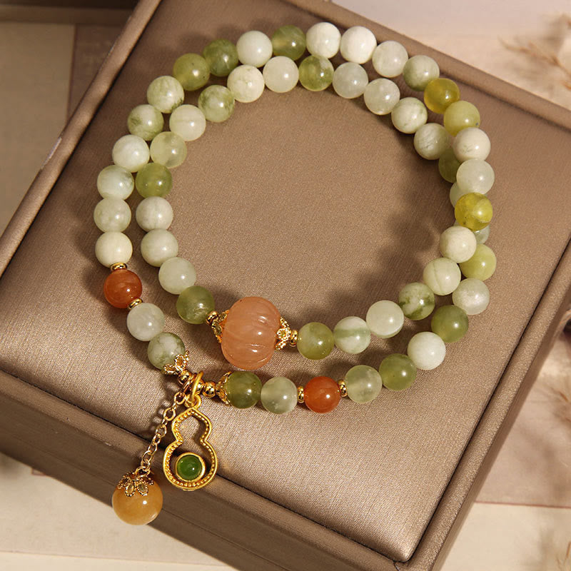 Pulsera de la suerte con jade serpentino, calabaza, uva verde y doble vuelta de Buddha Stones - image 8