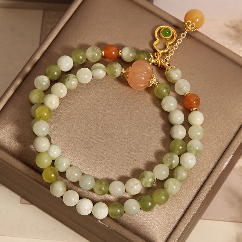 Pulsera de la suerte con jade serpentino, calabaza, uva verde y doble vuelta de Buddha Stones - image 7