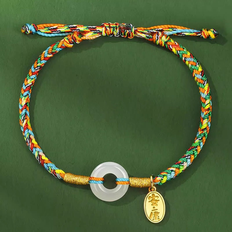 Pulsera de cuerda colorida de plata de ley 925 con Buddha Stones, hecha a mano, con hebilla de paz y jade para la prosperidad. - image 2