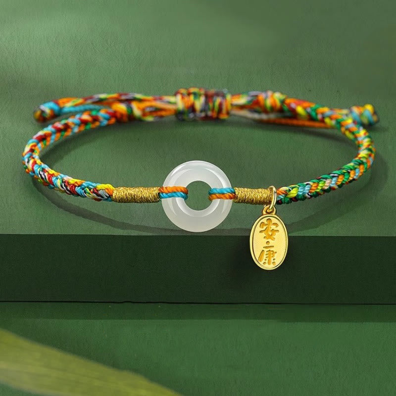 Pulsera de cuerda colorida de plata de ley 925 con Buddha Stones, hecha a mano, con hebilla de paz y jade para la prosperidad. - Estilo adulto*1 - image 1