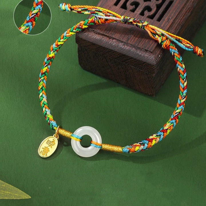 Pulsera de cuerda colorida de plata de ley 925 con Buddha Stones, hecha a mano, con hebilla de paz y jade para la prosperidad. - image 3