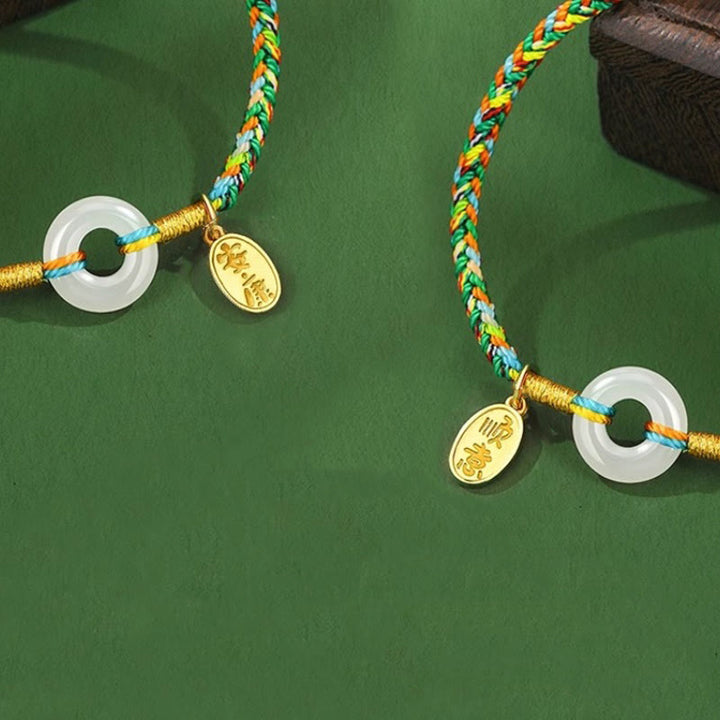 Pulsera de cuerda colorida de plata de ley 925 con Buddha Stones, hecha a mano, con hebilla de paz y jade para la prosperidad. - image 13