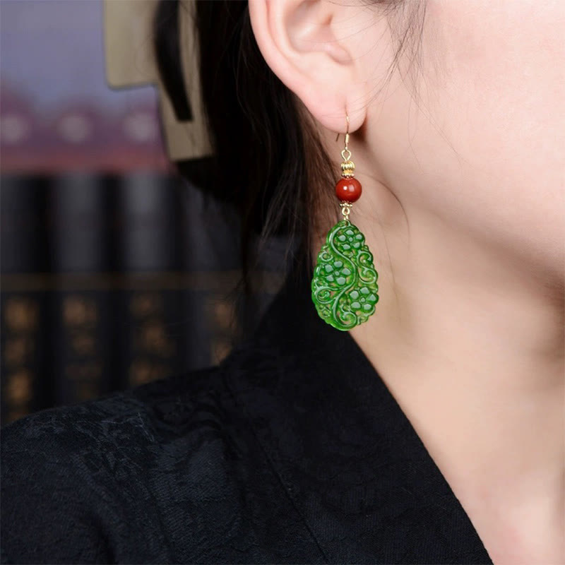 Pendientes de la suerte de plata de ley 925 con forma de gota de agua hueca de jade y ágata roja y piedras de Buddha Stones - image 3