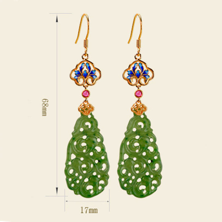 Pendientes de prosperidad de plata de ley 925 con jade hetiano hueco y esmalte de Buddha Stones - image 11