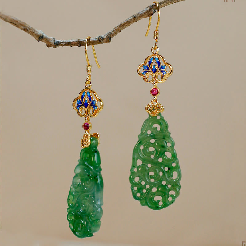 Pendientes de prosperidad de plata de ley 925 con jade hetiano hueco y esmalte de Buddha Stones - image 3