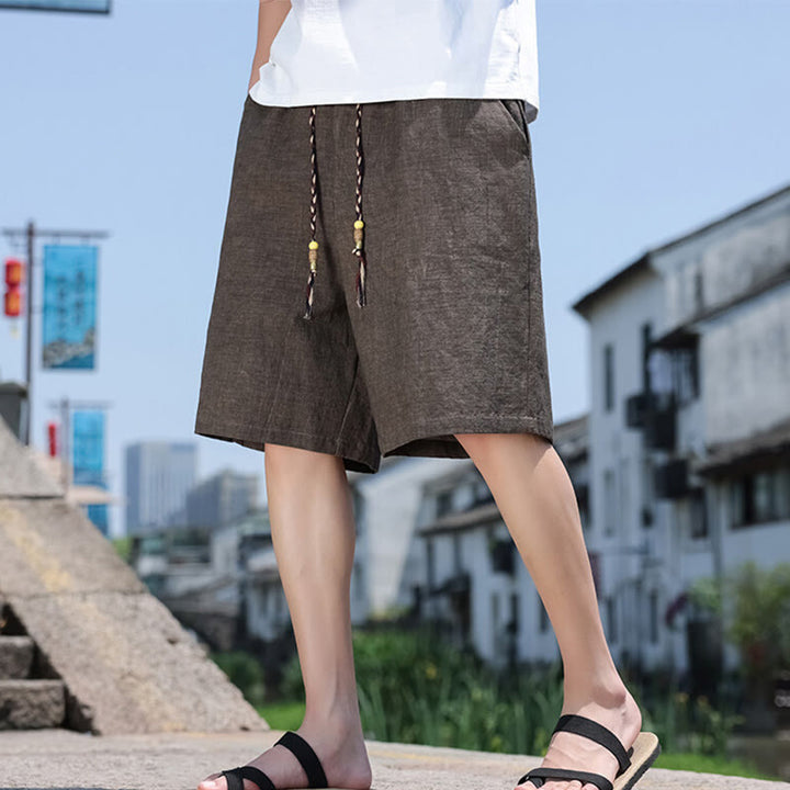 Pantalones cortos de lino para hombre con bolsillos y tejido de Buddha Stones, cuerda y cuentas. - image 8
