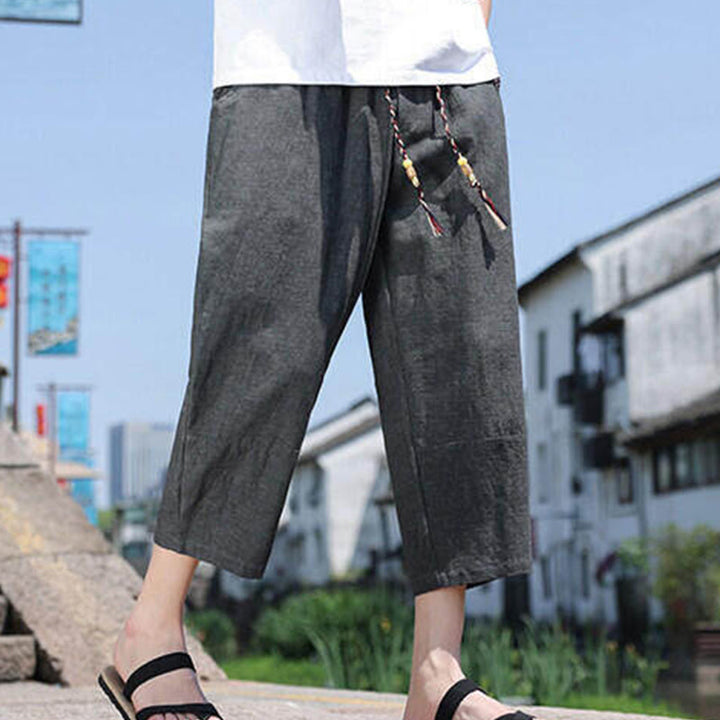 Pantalones casuales de licra con cuentas tejidas de Buddha Stones para hombre, de longitud 7-8, con bolsillos - Gris pizarra oscuro - US/UK/AU46, EU56 (5XL) - image 0