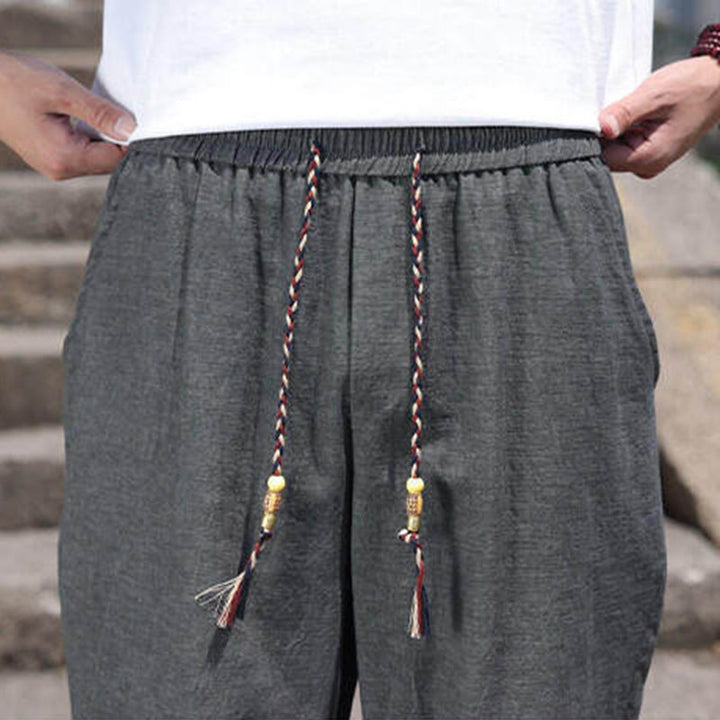 Pantalones casuales de licra con cuentas tejidas de Buddha Stones para hombre, de longitud 7-8, con bolsillos - image 9