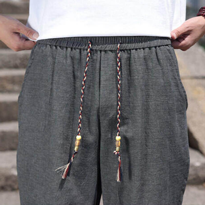 Pantalones casuales de licra con cuentas tejidas de Buddha Stones para hombre, de longitud 7-8, con bolsillos - image 9