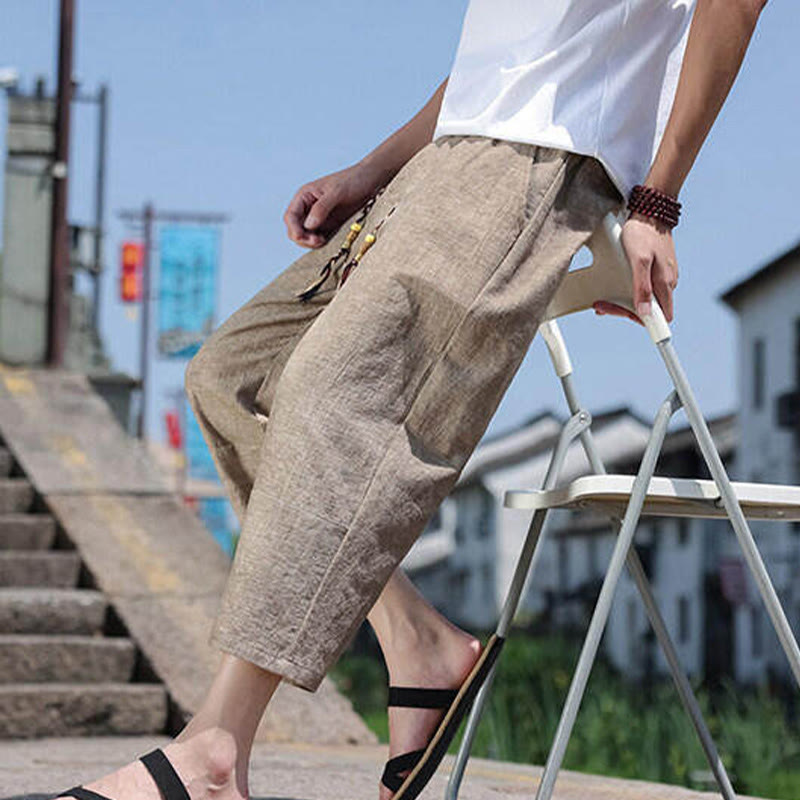 Pantalones casuales de licra con cuentas tejidas de Buddha Stones para hombre, de longitud 7-8, con bolsillos - image 16