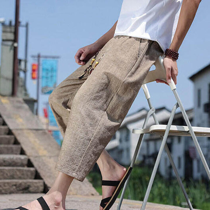 Pantalones casuales de licra con cuentas tejidas de Buddha Stones para hombre, de longitud 7-8, con bolsillos - image 16