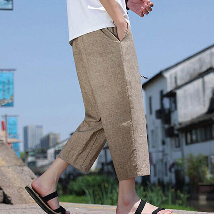 Pantalones casuales de licra con cuentas tejidas de Buddha Stones para hombre, de longitud 7-8, con bolsillos - image 17