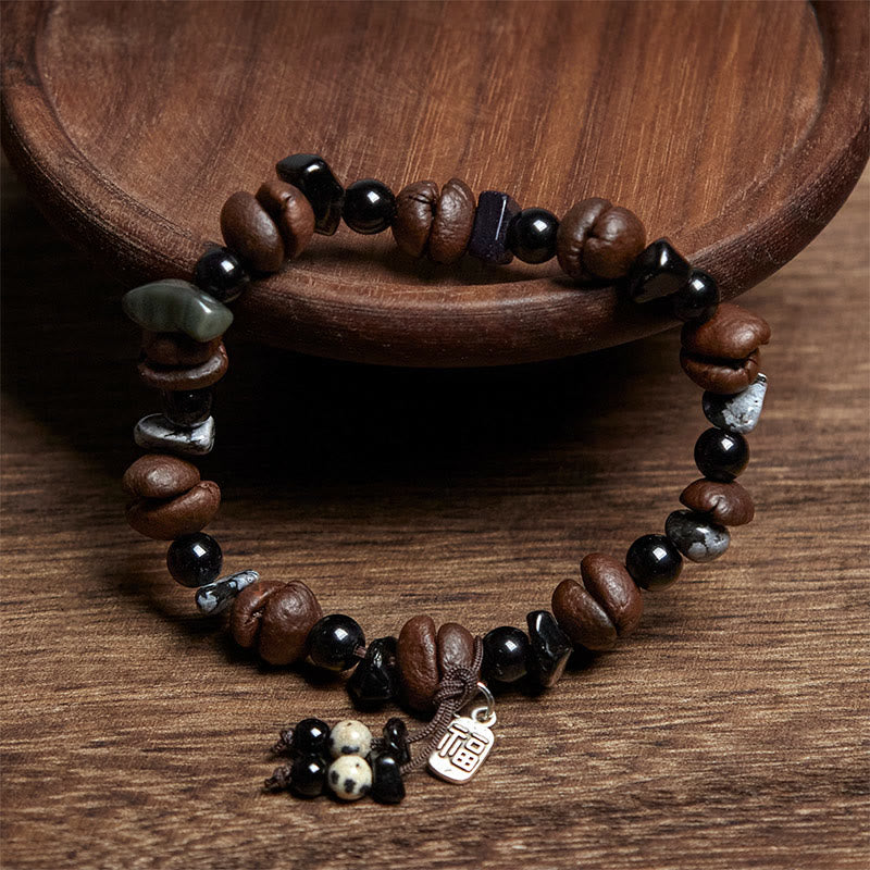Pulsera protectora con Buddha Stones, granos de café naturales y ojo de tigre. - image 2