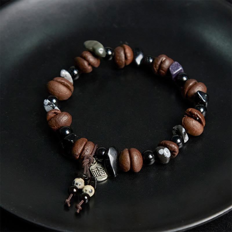Pulsera protectora con Buddha Stones, granos de café naturales y ojo de tigre. - image 4