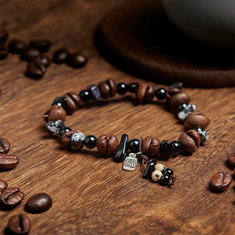 Pulsera protectora con Buddha Stones, granos de café naturales y ojo de tigre. - image 3