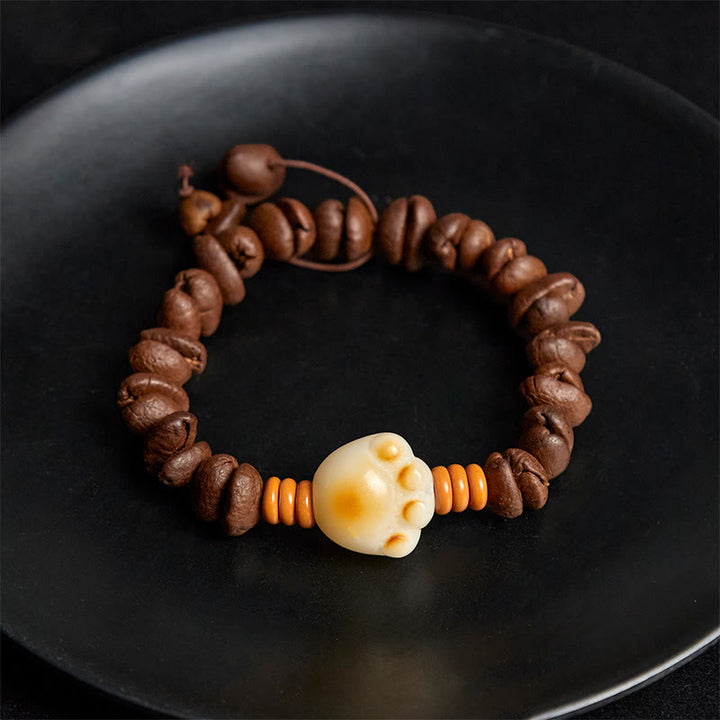 Pulsera de cuentas de semillas Bodhi con granos de café y pata de gato natural de Buddha Stones - image 4