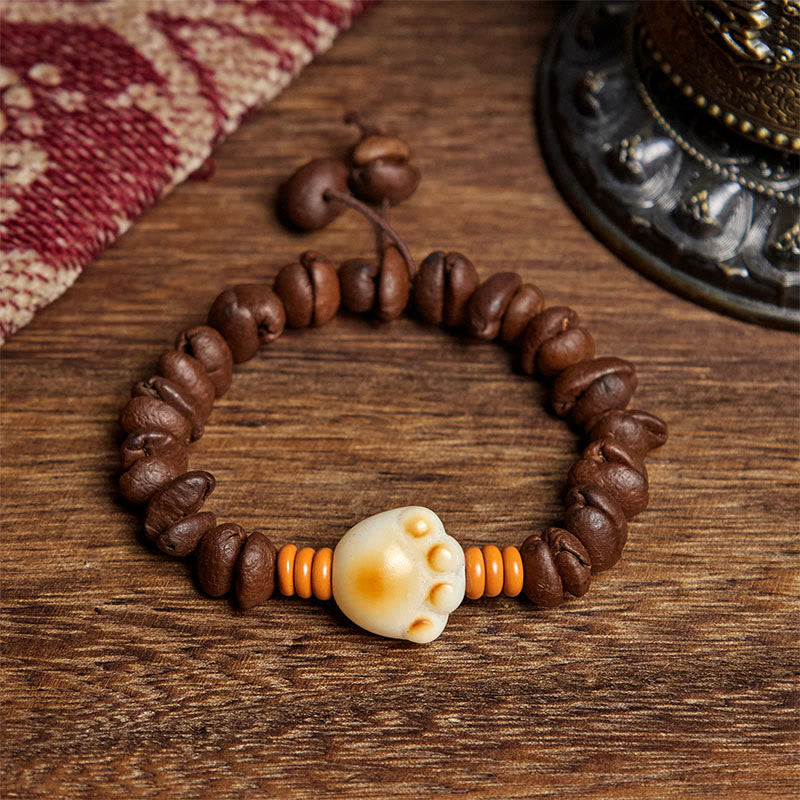 Pulsera de cuentas de semillas Bodhi con granos de café y pata de gato natural de Buddha Stones - Grano de café (circunferencia de la muñeca: 16 cm) - image 1