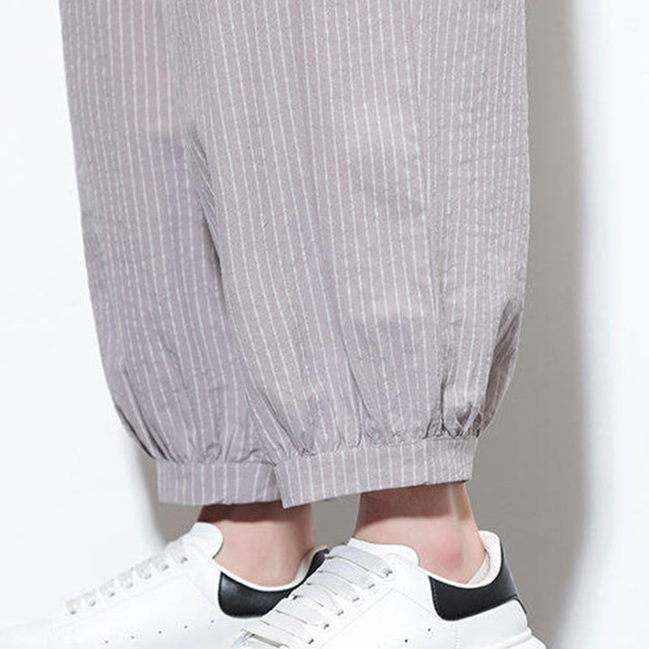Pantalones harén de algodón a rayas para hombre, estilo casual, de Buddha Stones, con bolsillos, de largo 7-8 - image 14