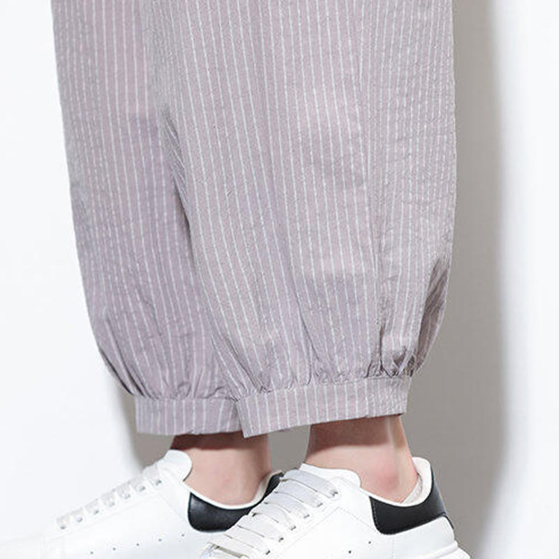 Pantalones harén de algodón a rayas para hombre, estilo casual, de Buddha Stones, con bolsillos, de largo 7-8 - image 14