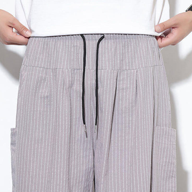 Pantalones harén de algodón a rayas para hombre, estilo casual, de Buddha Stones, con bolsillos, de largo 7-8 - image 18