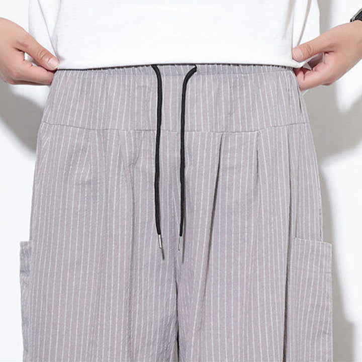 Pantalones harén de algodón a rayas para hombre, estilo casual, de Buddha Stones, con bolsillos, de largo 7-8 - image 18