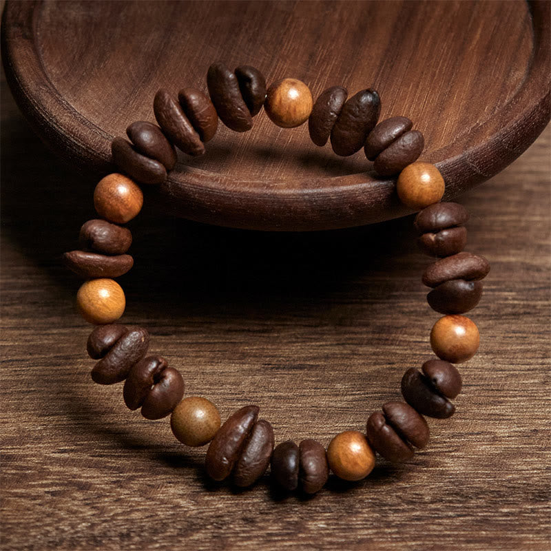 Pulsera positiva de granos de café natural y sándalo verde con Buddha Stones - image 2