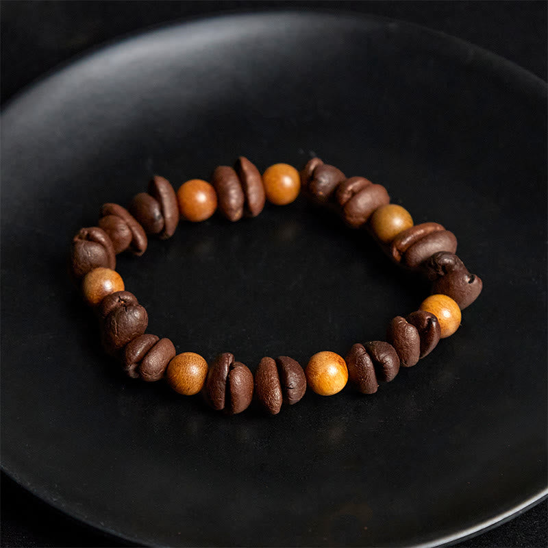 Pulsera positiva de granos de café natural y sándalo verde con Buddha Stones - image 4