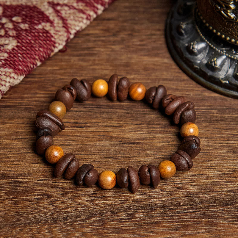 Pulsera positiva de granos de café natural y sándalo verde con Buddha Stones - Grano de café y sándalo verde (circunferencia de la muñeca: 16 cm) - image 1