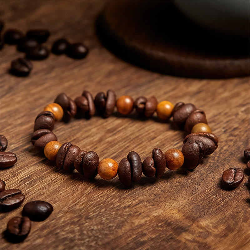 Pulsera positiva de granos de café natural y sándalo verde con Buddha Stones - image 3