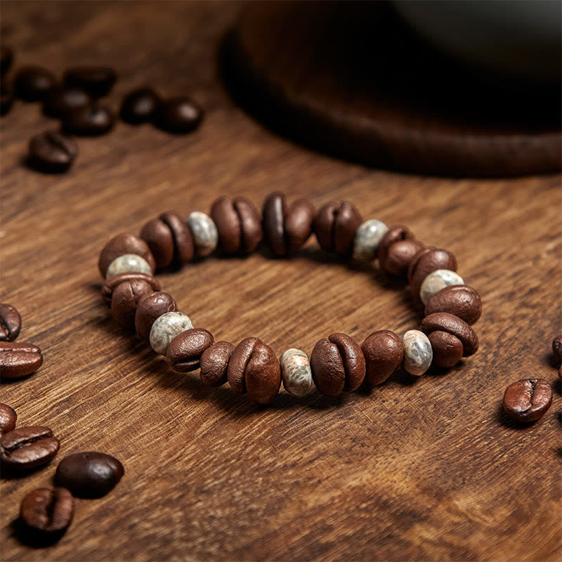 Pulsera de cuentas de roca de lava con jaspe gris y granos de café naturales de Buddha Stones - image 8