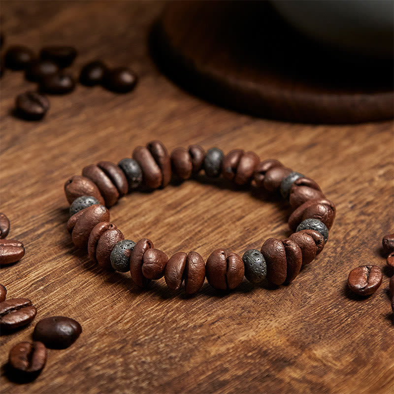 Pulsera de cuentas de roca de lava con jaspe gris y granos de café naturales de Buddha Stones - image 13