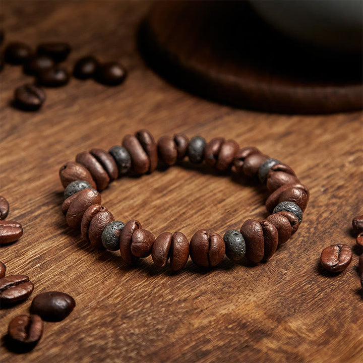 Pulsera de cuentas de roca de lava con jaspe gris y granos de café naturales de Buddha Stones - image 13