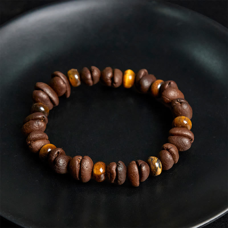 Pulsera de cuentas de roca de lava con jaspe gris y granos de café naturales de Buddha Stones - image 4