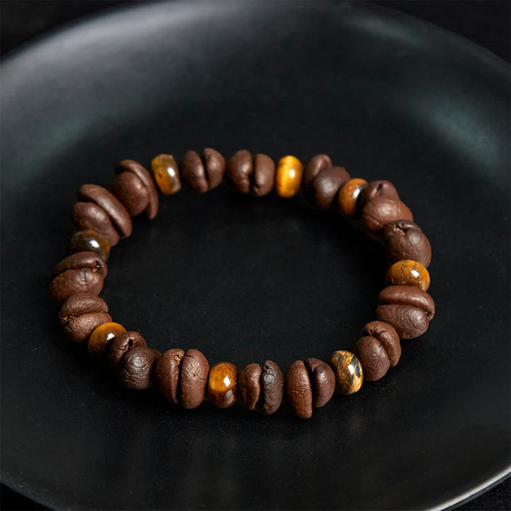 Pulsera de cuentas de roca de lava con jaspe gris y granos de café naturales de Buddha Stones - image 4