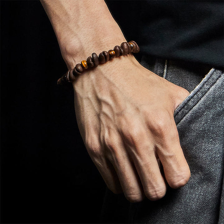 Pulsera de cuentas de roca de lava con jaspe gris y granos de café naturales de Buddha Stones - image 5