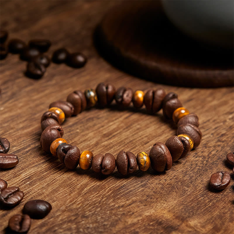 Pulsera de cuentas de roca de lava con jaspe gris y granos de café naturales de Buddha Stones - image 3
