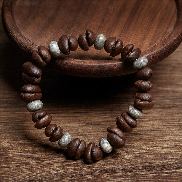 Pulsera de cuentas de roca de lava con jaspe gris y granos de café naturales de Buddha Stones - image 7