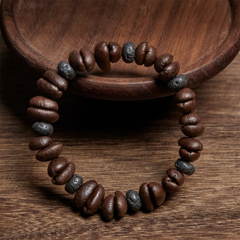 Pulsera de cuentas de roca de lava con jaspe gris y granos de café naturales de Buddha Stones - image 12