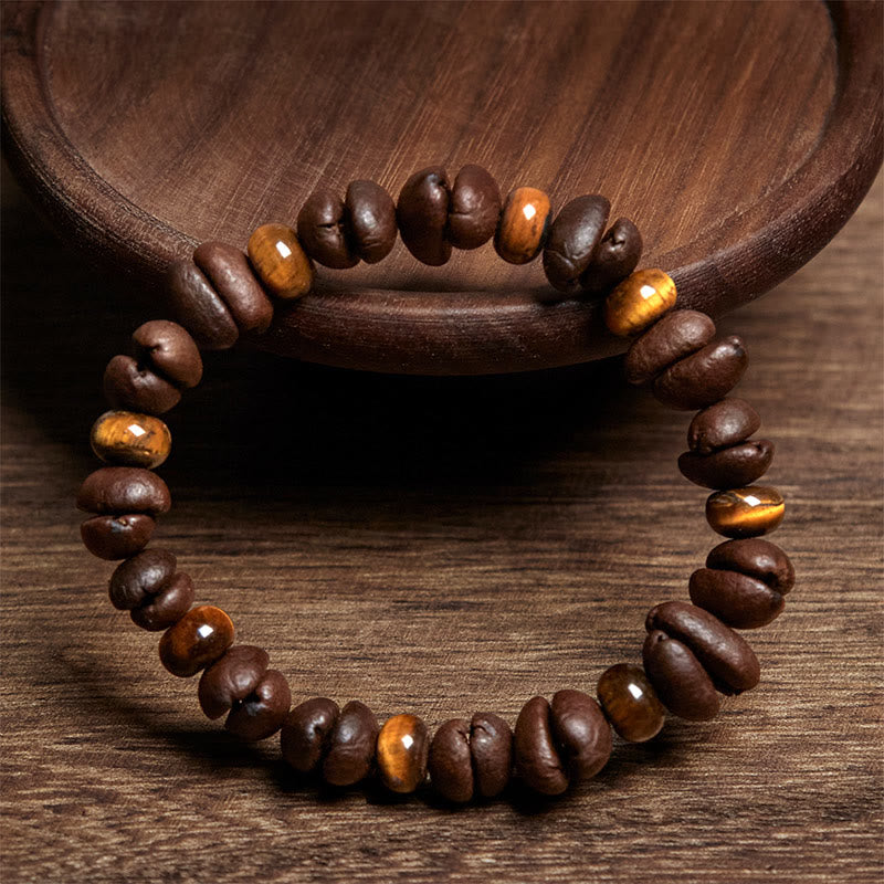 Pulsera de cuentas de roca de lava con jaspe gris y granos de café naturales de Buddha Stones - image 2