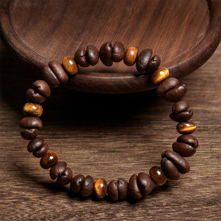Pulsera de cuentas de roca de lava con jaspe gris y granos de café naturales de Buddha Stones - image 2