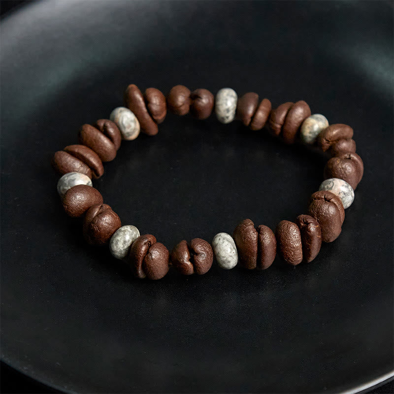 Pulsera de cuentas de roca de lava con jaspe gris y granos de café naturales de Buddha Stones - image 9