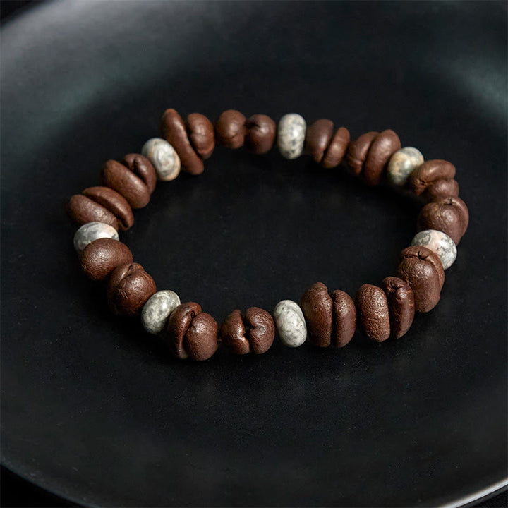 Pulsera de cuentas de roca de lava con jaspe gris y granos de café naturales de Buddha Stones - image 9