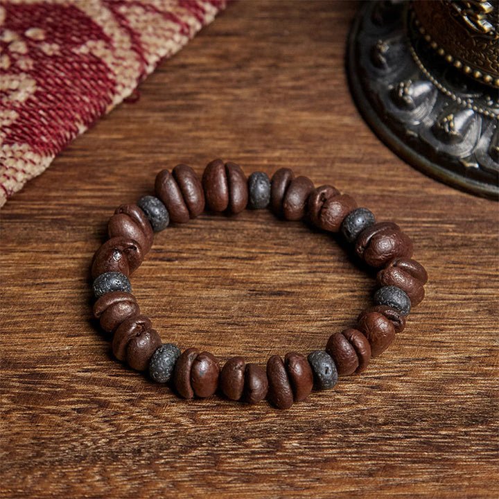 Pulsera de cuentas de roca de lava con jaspe gris y granos de café naturales de Buddha Stones - Grano de café y roca volcánica (circunferencia de la muñeca: 16 cm) - image 11