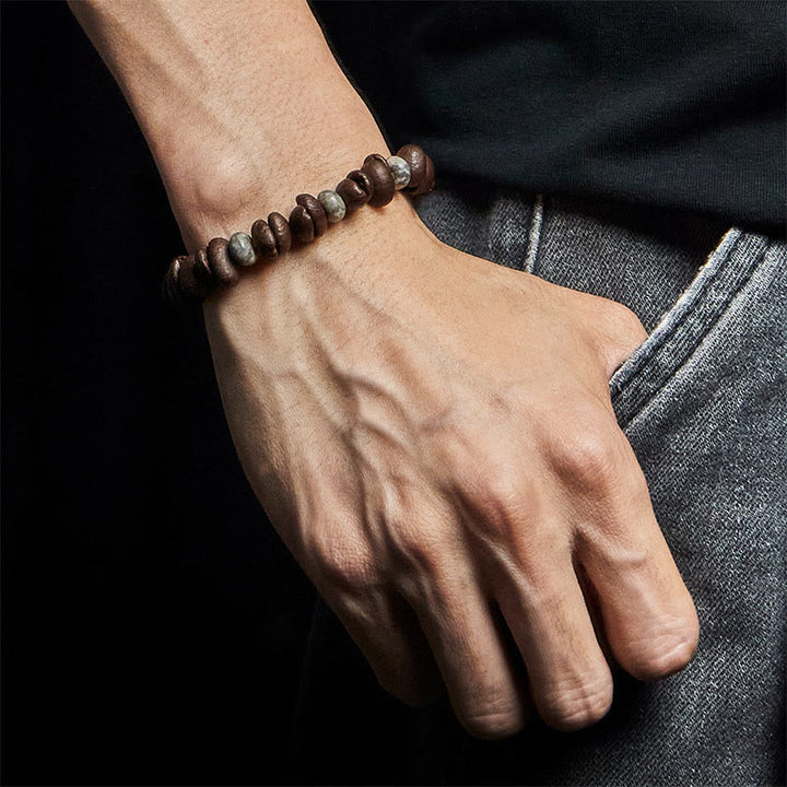 Pulsera de cuentas de roca de lava con jaspe gris y granos de café naturales de Buddha Stones - image 10
